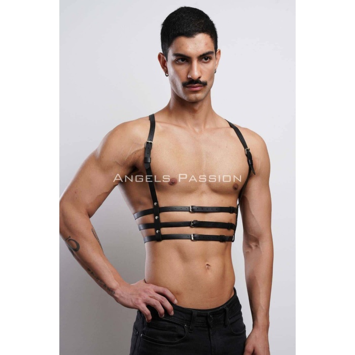 3 Sıralı Erkek Göğüs Harness Şık T Shirt Üzeri Aksesuar