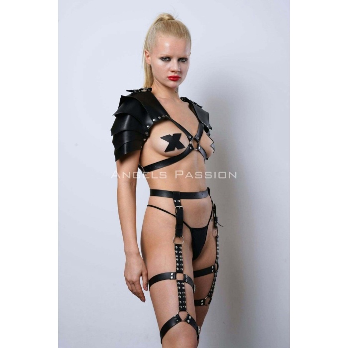 Kadın Gladyatör Cosplay Kostüm Deri Jartiyer Harness Takım