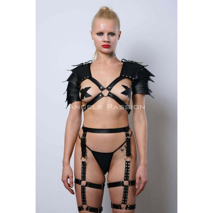 Kadın Gladyatör Cosplay Kostüm Deri Jartiyer Harness Takım