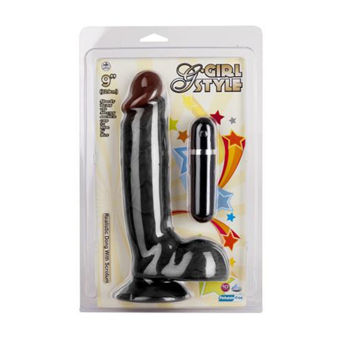 Testisli Damarlı 23 Cm Titreşimli Zenci Dildo