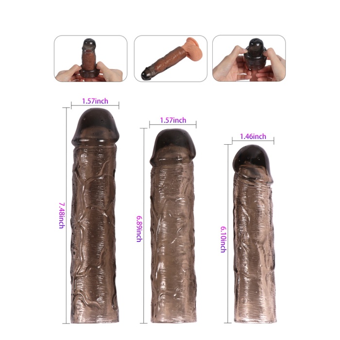 3Lü Penis Kılıfı Set Ucu Dolgulu Uzatmalı Prezervatif Zenci