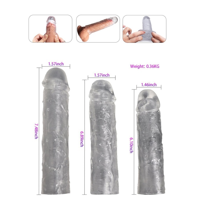 3Lü Kılıf Set Ucu Dolgulu Uzatmalı Prezervatif Dildo Penis