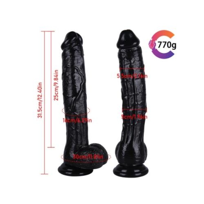 Sex Shop 31.5 cm Büyük Siyah Realistik Dildo