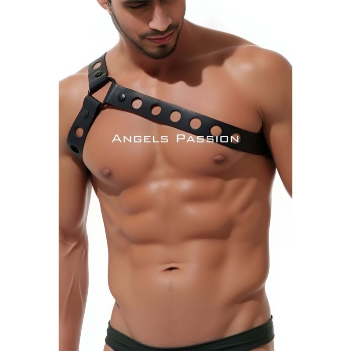 Yuvarlak Delik Detaylı Şık Erkek Omuz Harness, Deri Omuz Harness - APFTM218