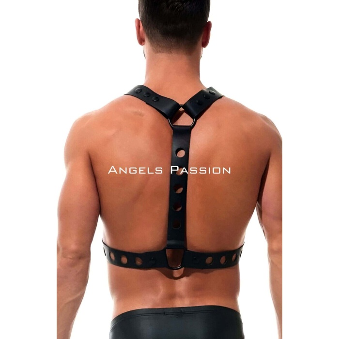 Yuvarlak Detaylı X Harness - Şık Erkek Göğüs Harness, Deri Harness - APFTM219