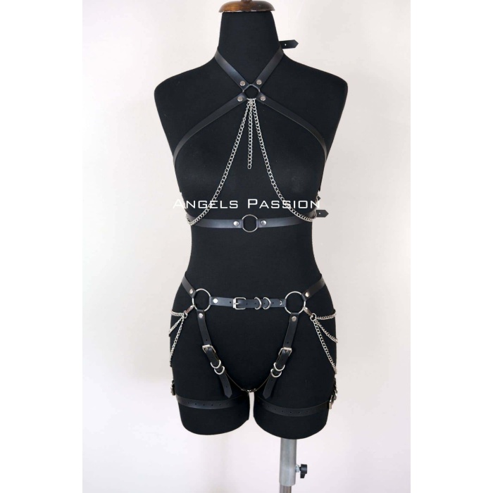 Deri Body Harness, Kadın Deri Fantezi Giyim - APFT1084