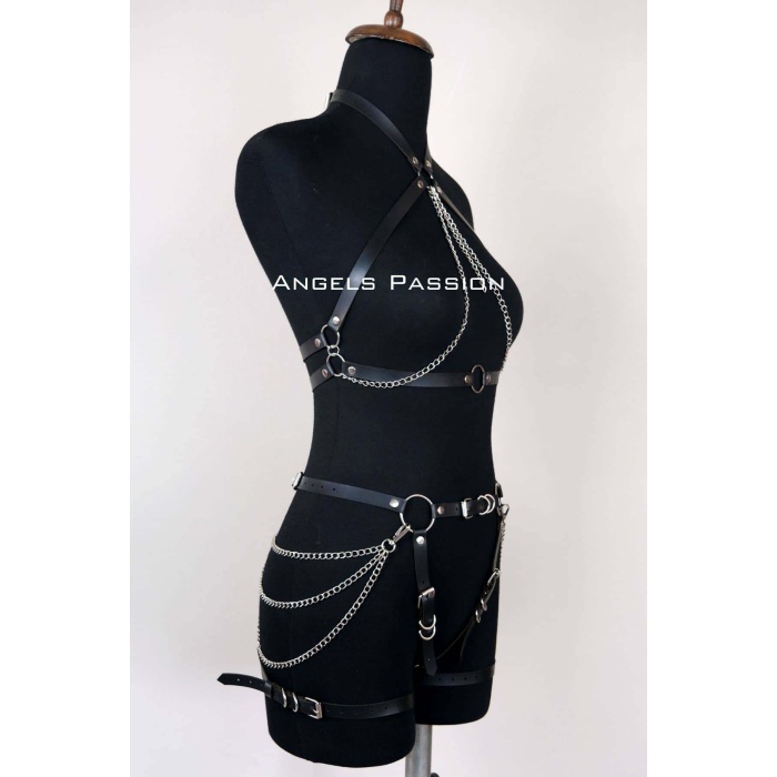 Deri Body Harness, Kadın Deri Fantezi Giyim - APFT1084