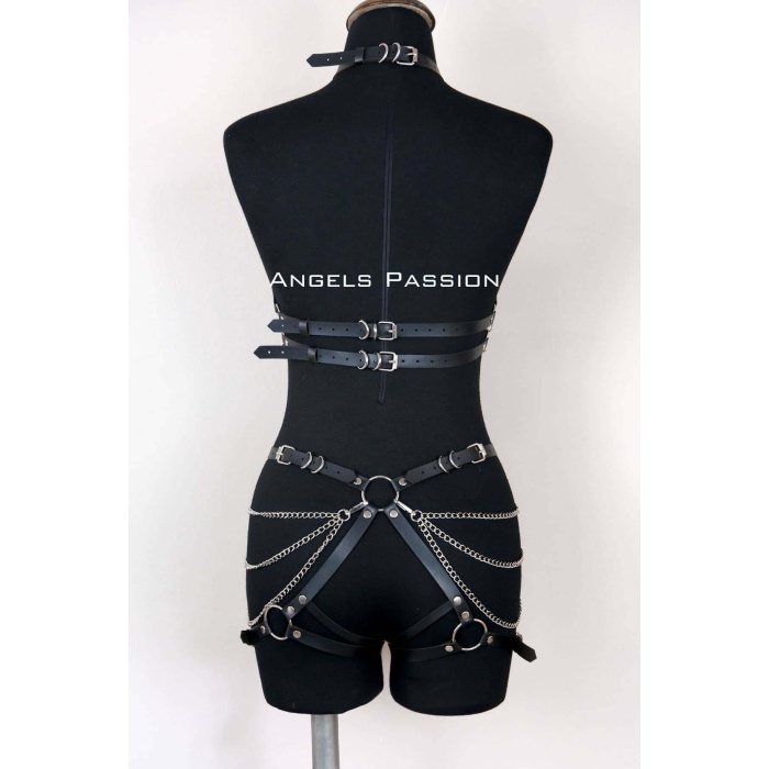 Deri Body Harness, Kadın Deri Fantezi Giyim - APFT1084