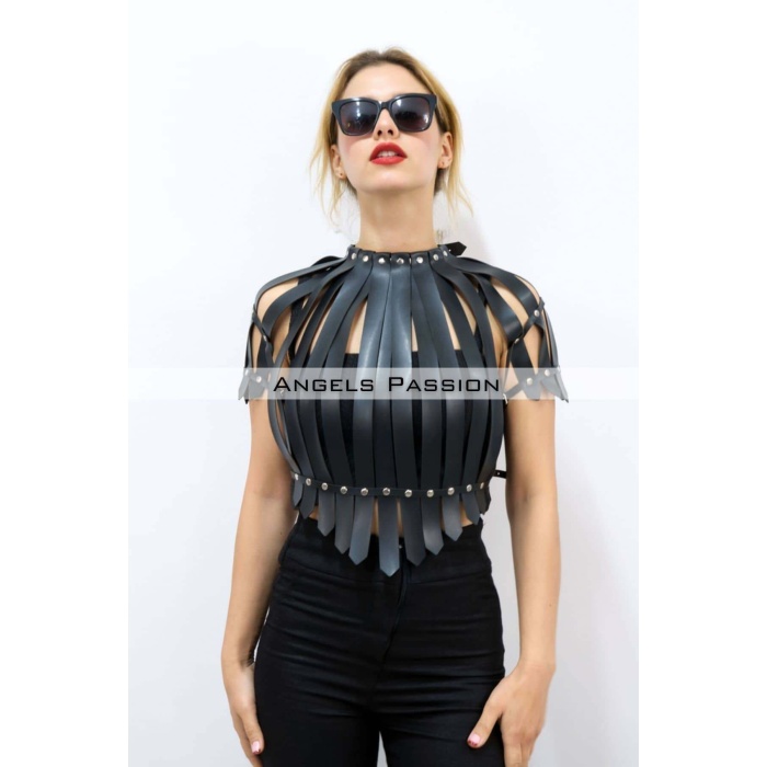 Crop Büstiyer Harness, Deri Göğüs Harness, Gömlek Üzeri Harness - APFT1257