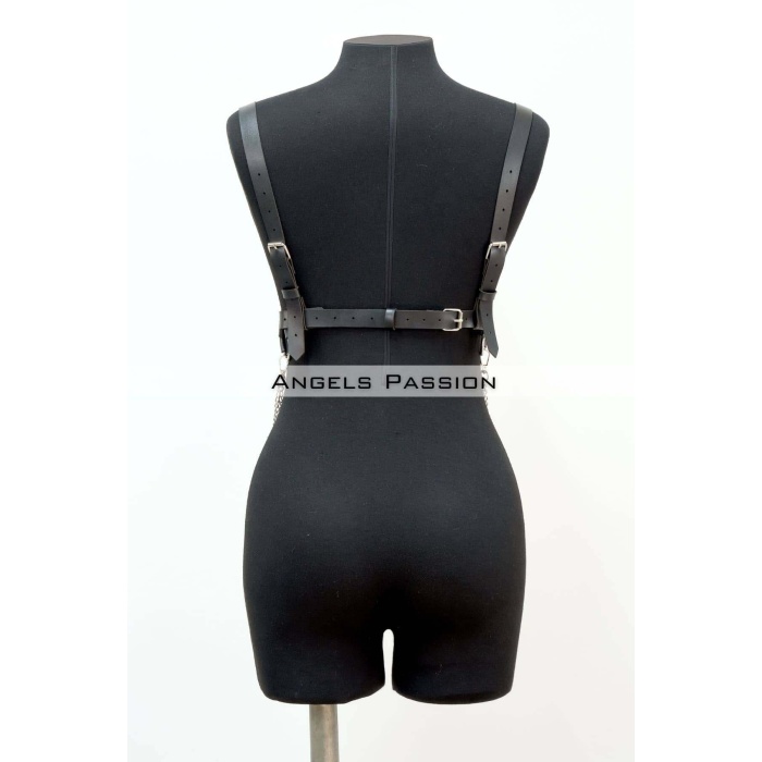 Zincir Detaylı Şık Deri Göğüs Harness, Büstiyer Harness, Deri Göğüs Harness- APFT1399