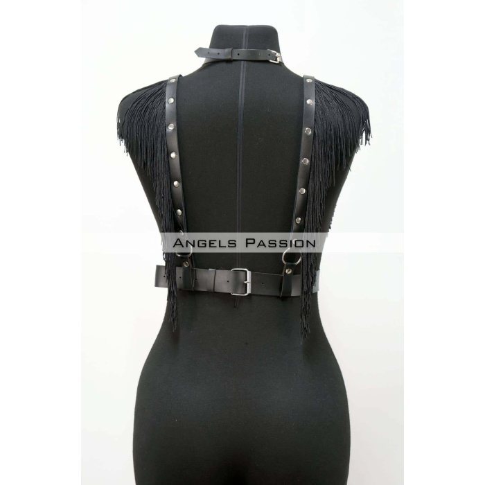 Püskül ve Deri Büstiyer Harness, Püsküllü Clubwear, Deri Büstiyer - APFT767