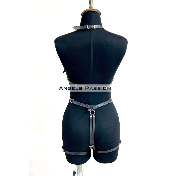 Deri Body Harness, Zincir ve Kelepçeli Fantezi İç Giyim - APFT1098