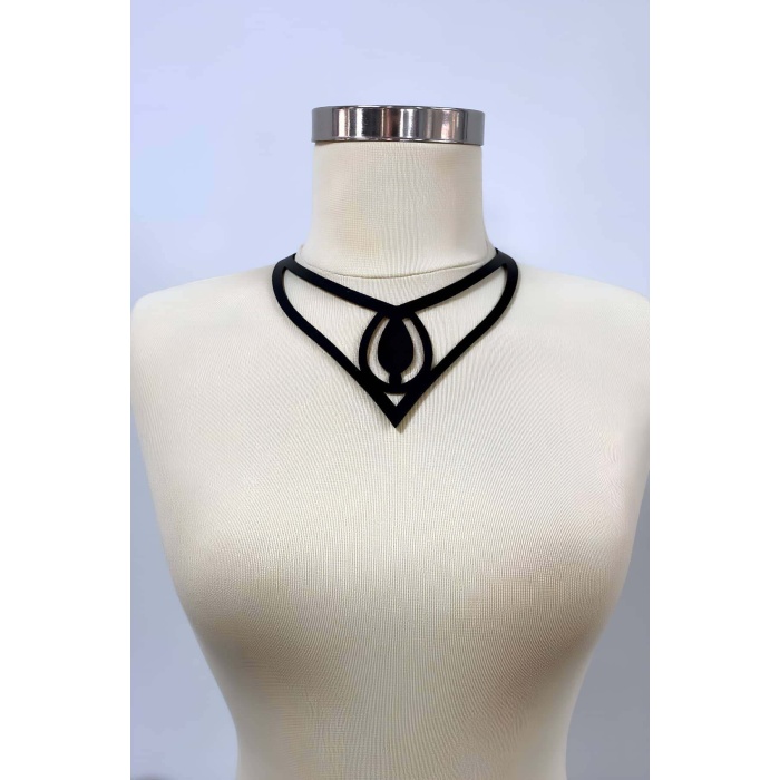 Damla Detaylı Şık Deri Choker, Deri Choker Kolye - APFT1410