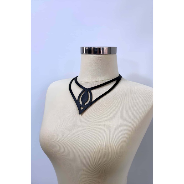 Damla Detaylı Şık Deri Choker, Deri Choker Kolye - APFT1410