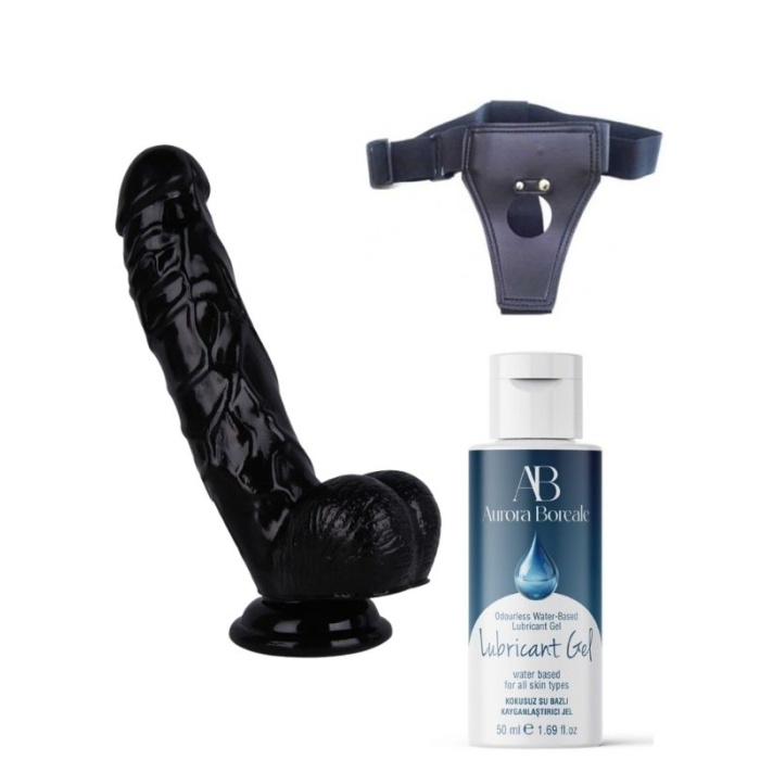 Censan Belden Bağlamalı Kayganlaştırıcı Set Noctis 21,5cm Siyah Dildo No:51