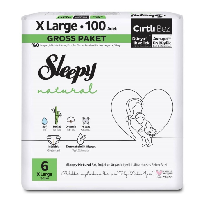 Nessiworld Sleepy Natural Bebek Bezi Gross Paket 6 Beden 15-25 Kg 100 Adet