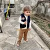3-4-5 Yaş Fitilli Kadife Pantolon Kapitone Kapşonlu Yelek Uzun Kollu Sweat 3lü Erkek Çocuk Takımı