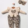 Leopar Desenli Fiyonklu % 100 Pamuk Kız Bebek Tulum