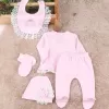 Çiçekli Araba Nakışlı Dantelli 5li Kız Bebek Hastane Çıkışı 0-3 Ay