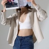 Kadın Gömlek Taş Renk Oversize Rahat Kesim Poplin Kumaş Gomlek