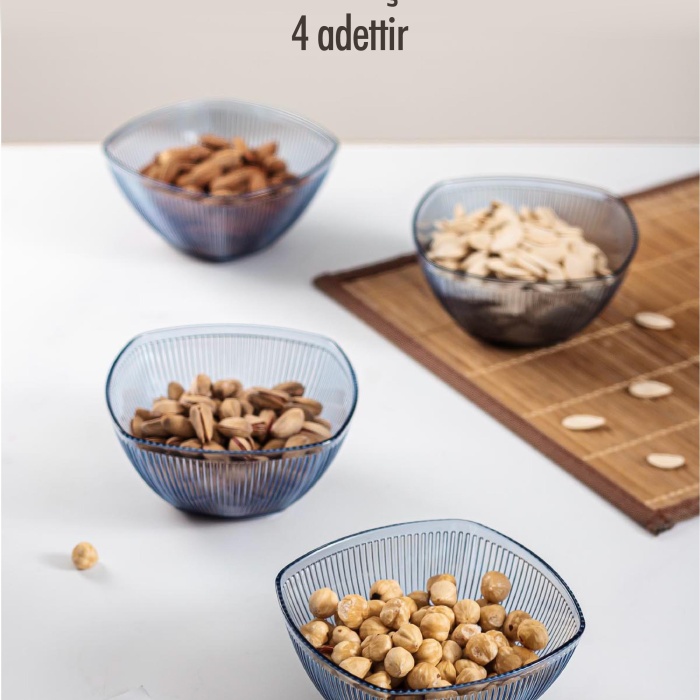Akrilik Barok Lacivert Kare 4lü Küçük Kase Seti & Çerezlik & Sunumluk & İkramlık (Cam Değildir) 6884DP4
