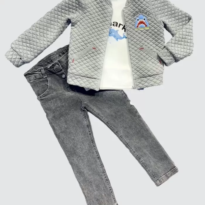 4-5-6 Yaş Kot Pantolonlu Pilot Mont Uzun Kollu Penye Sweat 3lü Erkek Çocuk Takımı