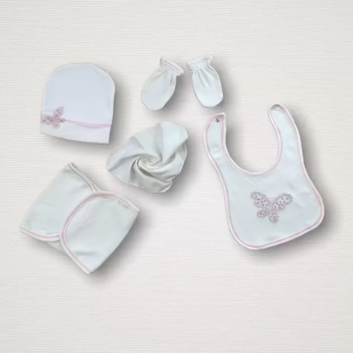 Uçan Kelebekler Nakışlı %100 Cotton Antibakteriyel 10lu Zıbın Takımı Hastane Çıkışı