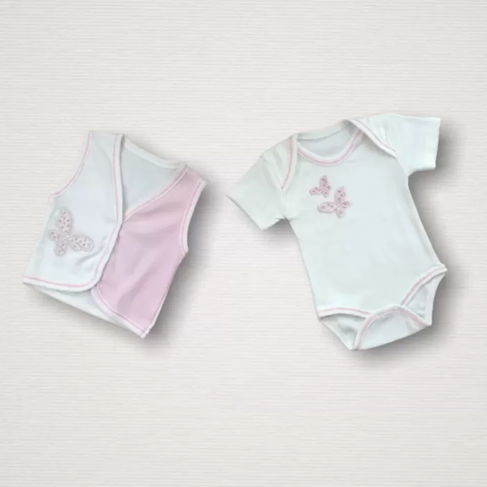 Uçan Kelebekler Nakışlı %100 Cotton Antibakteriyel 10lu Zıbın Takımı Hastane Çıkışı