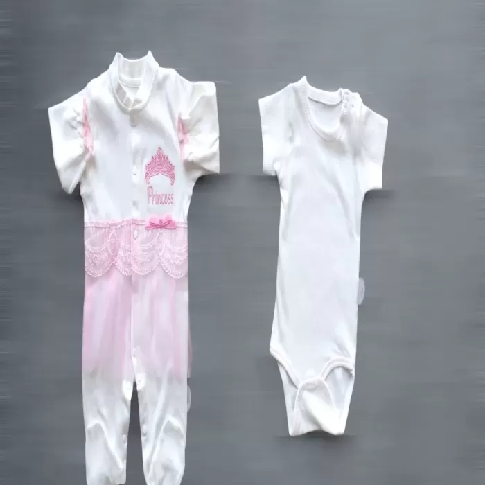 Taçlı Prensesim Nakışlı %100 Cotton Antibakteriyel 10lu Zıbın Takımı Hastane Çıkışı