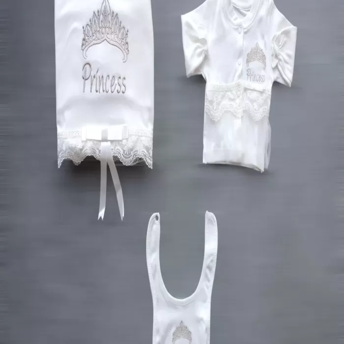 Taçlı Prensesim Nakışlı %100 Cotton Antibakteriyel 10lu Zıbın Takımı Hastane Çıkışı