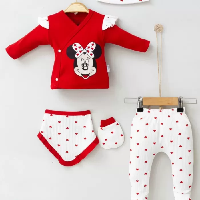 Mickey Desenli % 100 Pamuk 5li Kız Bebek Hastane Çıkışı