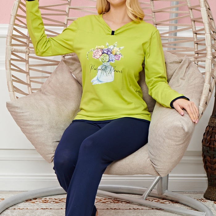 Bayan Uzun Kollu Pijama Takımı Model no 7573
