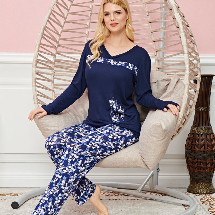 Bayan Uzun Kollu Pijama Takımı Model no 7612