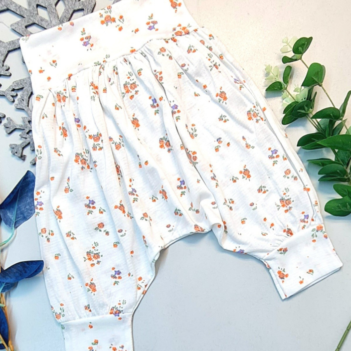 Bebek Çocuk Yazlık  Hediyelik Retro %100 Pamuk ŞalvarTuruncu Beyaz Çiçekli Hediye Çantam