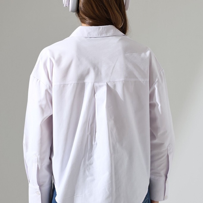 Kadın Gömlek Beyaz Renk Oversize Rahat Kesim Poplin Kumaş Gomlek