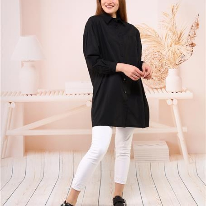 Sade Basic Ovesize Gömlek - 70001 - Siyah
