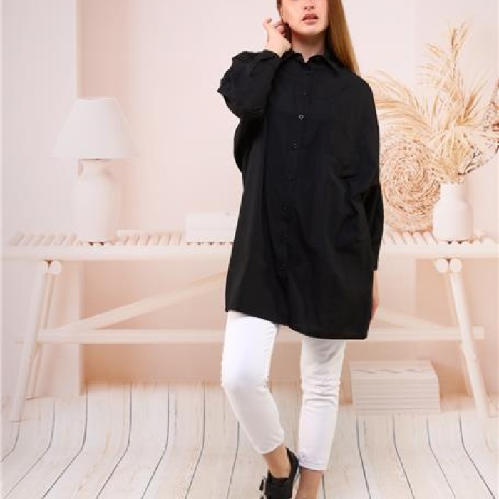 Sade Basic Ovesize Gömlek - 70001 - Siyah