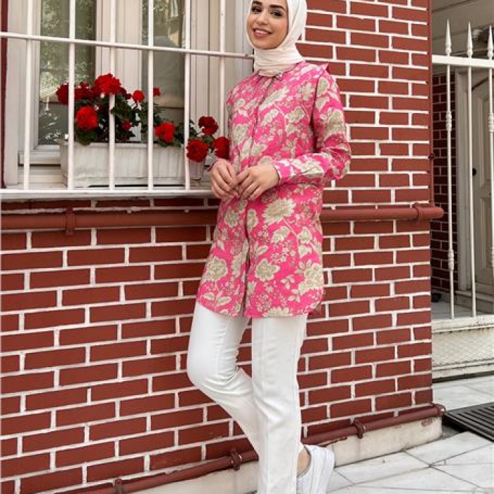 Lupin Taş Detaylı Desenli Gömlek - 71131 - Fuşya