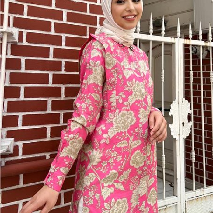 Lupin Taş Detaylı Desenli Gömlek - 71131 - Fuşya