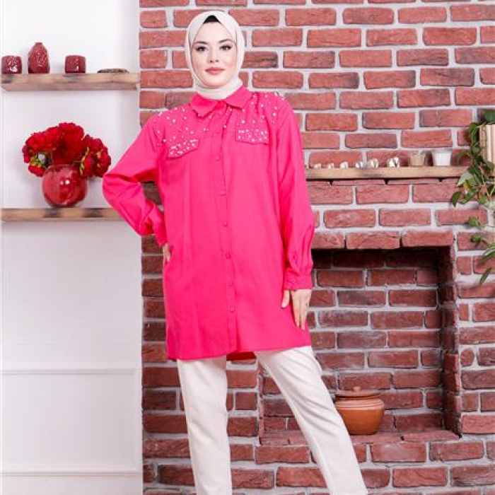Neşe Taşlı Gömlek - 02087 - Fuşya