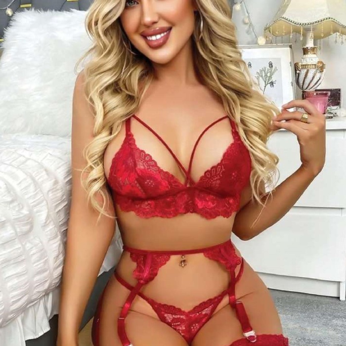 Kadın Fantezi Kostüm Harness Erotik Jartiyer 7081 Kırmızı - Royaleks