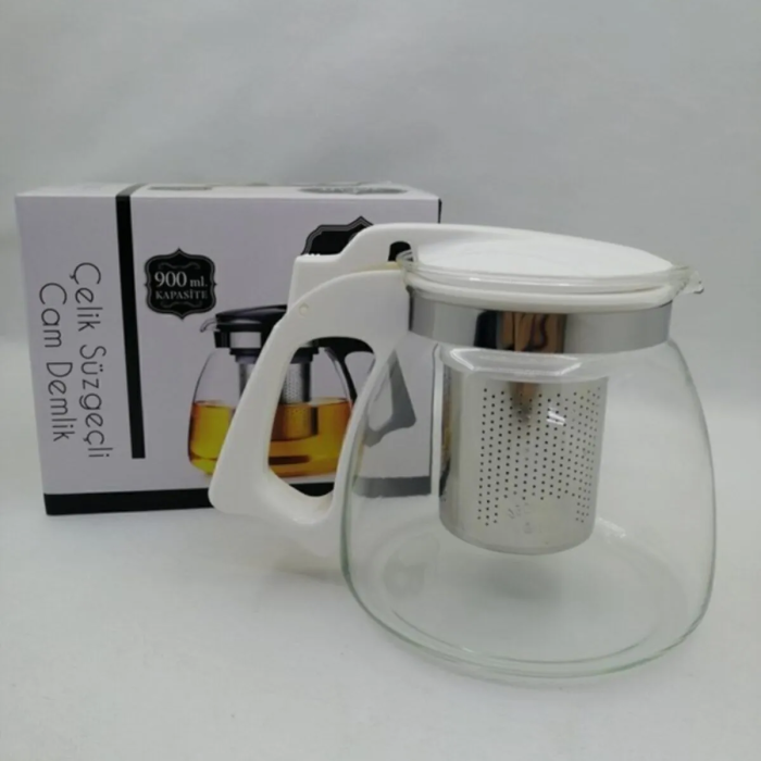 Çelik Süzgeçli Cam Demlik 900 Ml. Royaleks-8882