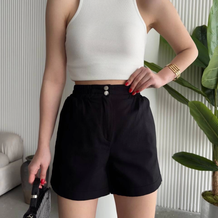 Çıtçıtlı gabardin şort
