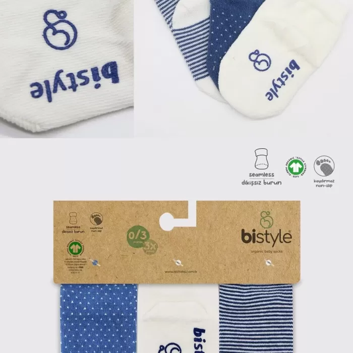 Puanlı Kaymaz Penye Soket Çorap 3lü Bs10108 İndigo