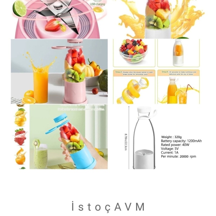 Mini Taşınabilir Şarjlı Şişe Smoothie Meyve Sebze Blender