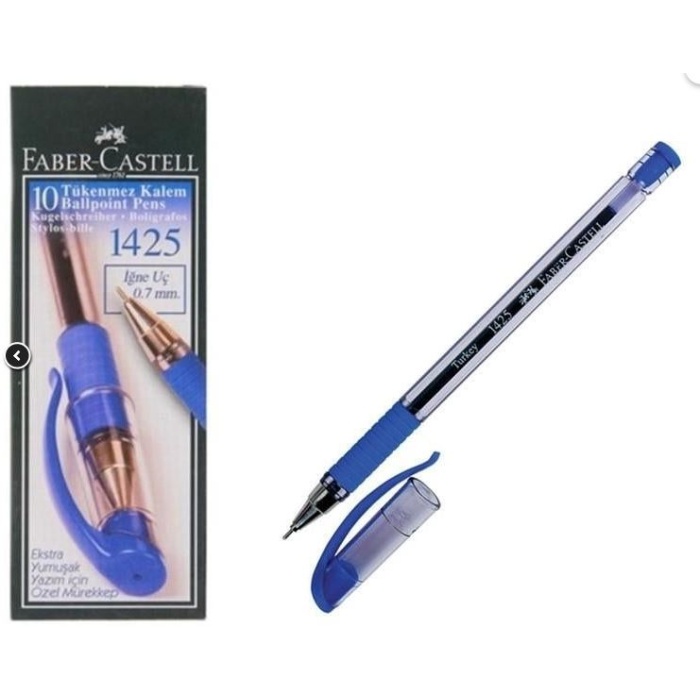 Faber Castell 1425 Tükenmez Kalem 0.7 mm İğne Uçlu mavi 10lu Paket