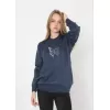 Unisex Bisiklet Yaka Baskılı Dokuma Triko - Indigo