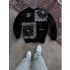 Desenli Üç İplik Bisiklet Yaka Oversize Sweatshirt - Siyah