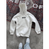 Uzun Kol Kapşonlu Göğüs Baskılı Sweatshirt - Beyaz