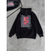 Uzun Kol Kapşonlu Ön Ve Arka Baskılı Sweatshirt - Siyah